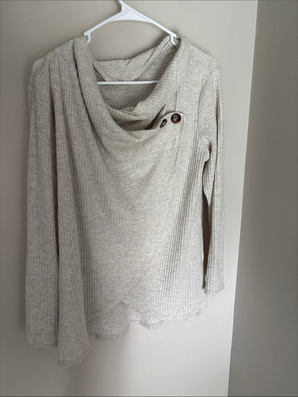 AGB Cream Cowl Neck Sweater with Button Accent